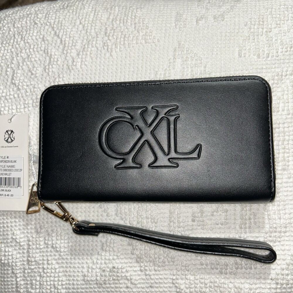 CXL by Christian Lacroix Wristlet Wallet Womens Black Zip Around Goldtone Accent